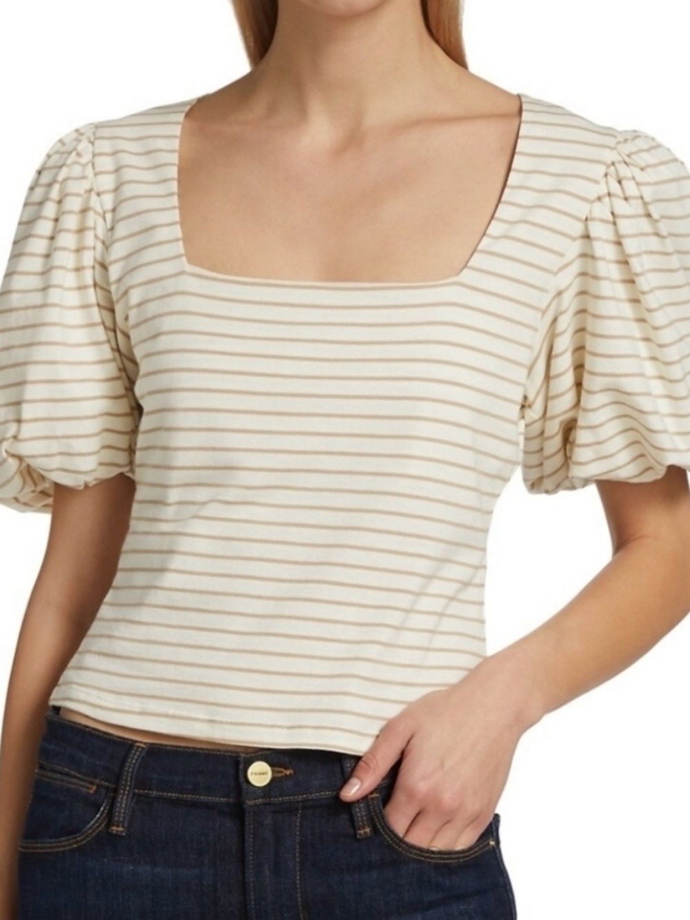 Frame Denim Nina Puff Sleeve Crop Top Striped